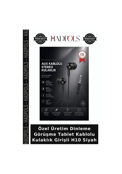 Özel Üretim Dinleme Görüşme Tablet Kablolu Kulaklık Girişli H10 Siyah