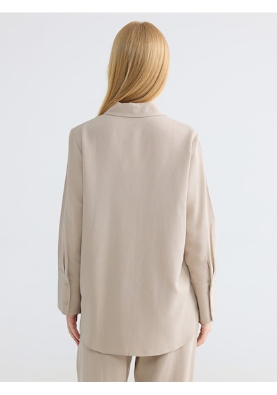 Lcw Modest Bej Oversize Keten Karışımlı Kadın Gömlek Tunik