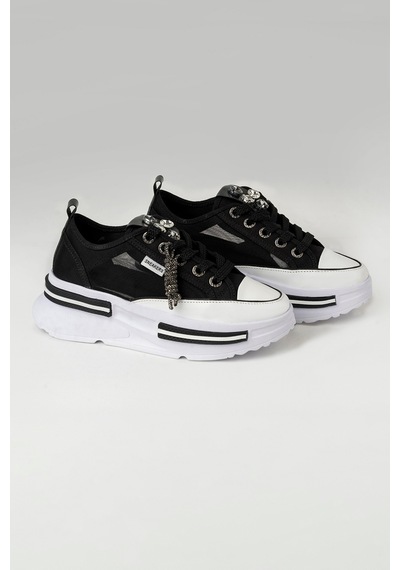 Tw Tonny White Tokyo - 172 Tül Detaylı Keten Sneakers Topuk Boyu 5cm Siyah