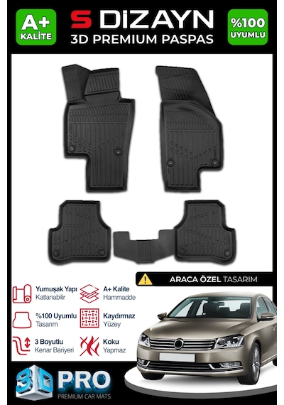Vw Passat B7 3d Pro Havuzlu Paspas 2010-2014 A+ Kalite 3ds-sdz097
