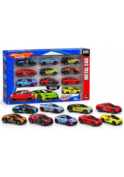 Toysan 10 Parça Metal Yarış Arabası Seti Speed Racer Çok Renkli