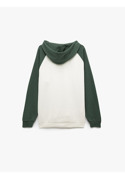 Koton Uzun Kollu Renk Kontrastlı Baskılı Kapşonlu Sweatshirt Yeşil 5sam70037mk Yeşil