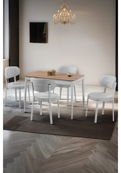 Sakura Masa Takımı - 4 Sandalye Krem - Metal Beyaz Ayak - Masa Takımı - Yemek Odası Takımı