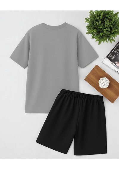 Uyguntarz Unisex Boğa Baskılı Tasarım Şort Takım Gri