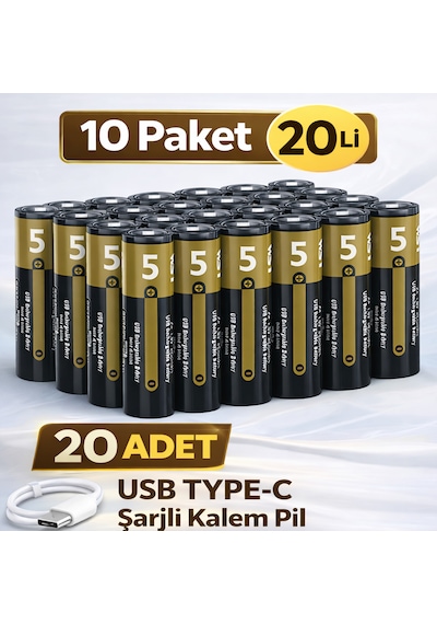 Usb Type-c Girişli Şarjlı Aa Lityum Pil 1.5v Sabit Çıkış 3200mwh 10'lu Paket