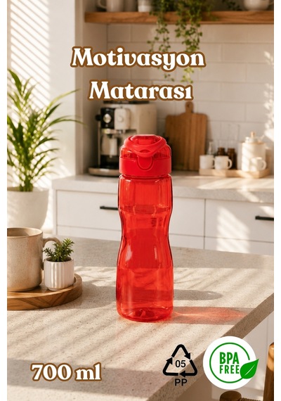 Porsima 911037-c Bpa Free Motivasyon Sporcu Su Matarası Suluk 0,7lt Su Şişesi Kırmızı