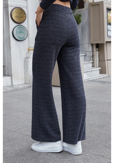 JUMENT Kadın Simli Kaşkorse Yüksek Bel Yan Cepli Beli Lastikli Bol Paça Pantolon -lacivert JUMENT Kadın Simli Kaşkorse Yüksek Bel Yan Cepli Beli Lastikli Bol Paça Pantolon -lacivert