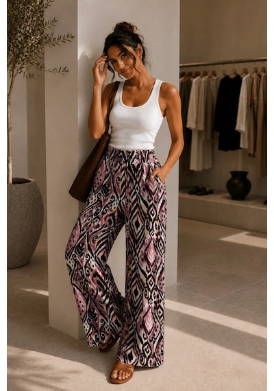 Bbbutikbasic Desenli Bol Paça Viskon Pantolon Günlük Şık Kadın Pantolon My3535 Desen1 Bbbutikbasic Desenli Bol Paça Viskon Pantolon Günlük Şık Kadın Pantolon My3535 Desen1
