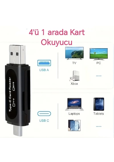E-kervan 4'ü 1 Arada Kart Okuyucu Type-c Ve Usb Çift Protokol Mikro Sd/tf Hafıza Kartı Kart Okuyucu