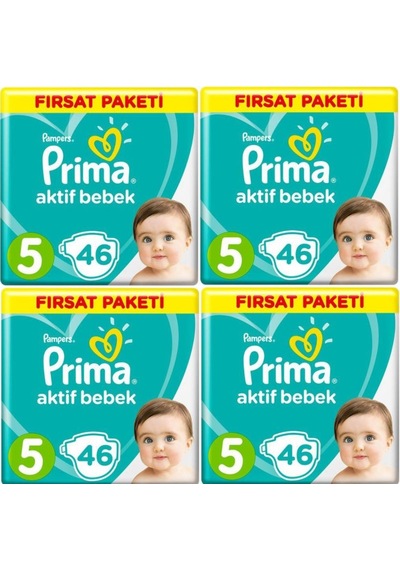Prima Pampers Aktif Bebek Junior Bebek Bezi 11-16 KG 5 Beden 4 x 46 Adet 4'lü