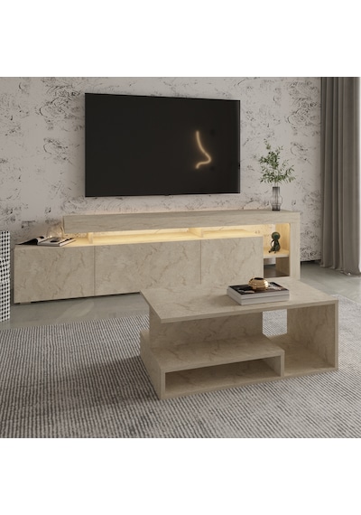 İnarch Dizayn Beliz Led Işıklı Tv Sehpası Ve Vera Orta Sehpa Set - Oturma Odası Modern Takım Traverten İnarch Dizayn Beliz Led Işıklı Tv Sehpası Ve Vera Orta Sehpa Set - Oturma Odası Modern Takım Traverten