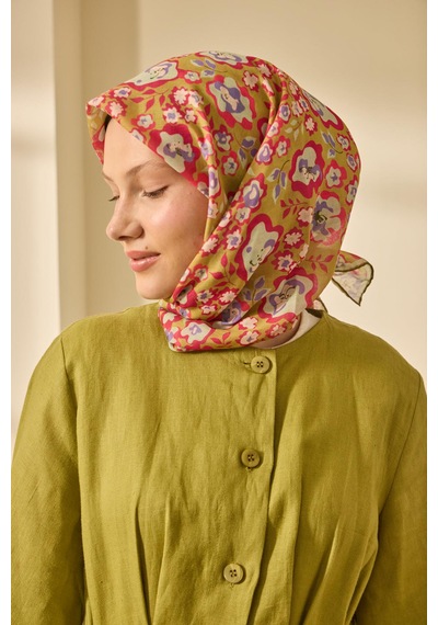 Silk Home Mine Desen Soft Pamuk Eşarp Yağ Yeşili