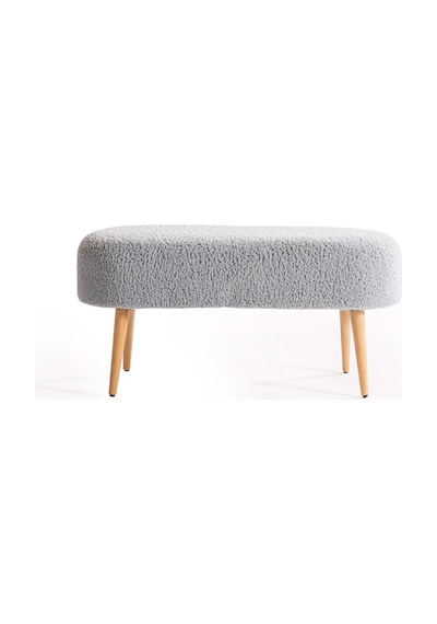 Luna Peluş Çok Amaçlı Gürgen Ahşap Ayaklı Pofidik Oval Puf Gri