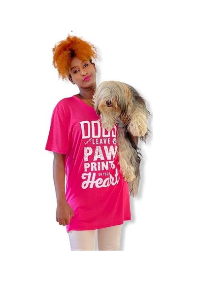 Hayvansever Tişört Dogs Leave Paw Prints İn Your Heart Pembe