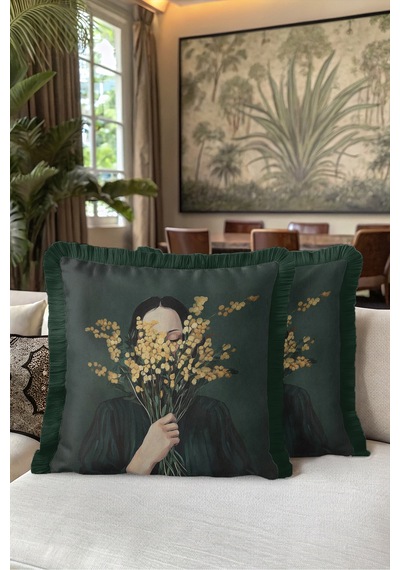 Kadın Çiçek Figürlü Saçaklı Yastık Kılıfı - Sanatsal Floral Modern Sarı Gri Püsküllü Kırlent Kılıfı Uzak Sahil Aura Kadın Çiçek Figürlü Saçaklı Yastık Kılıfı - Sanatsal Floral Modern Sarı Gri Püsküllü Kırlent Kılıfı Uzak Sahil Aura