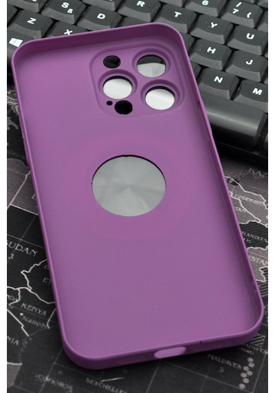 Apple Uyumlu iPhone 14 Pro  Mor Benekli Desenli İnce Sert Kapak Kılıf Kamera Lens Korumalı Mor