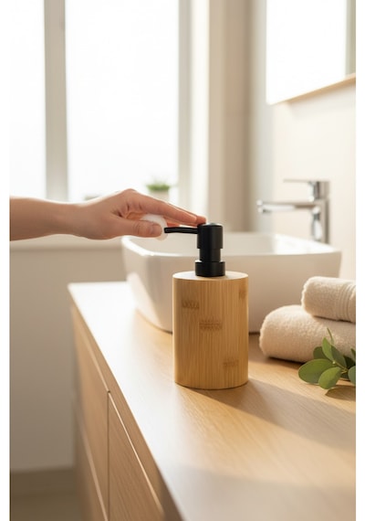 Bambu Sıvı Sabunluk Modern Ahşap Tasarım Banyo & Mutfak İçin Şık Sabunluk Ahşap Rengi