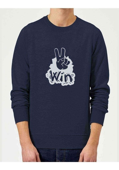 Peace Win Baskılı Indigo Mavi Lacivert Erkek Örme Sweatshirt
