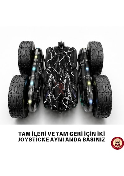 Oyuncak Led Işıklı 360 Akrobat Uzaktan Kumandalı Araba Şarjlı 4x4 Off Road Dublör Oyuncak Araba Siyah