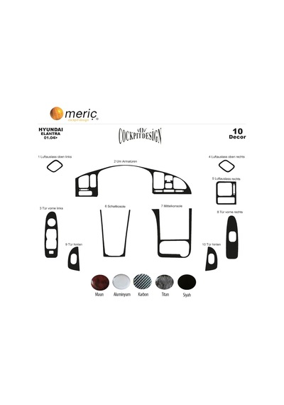 Meriç® Hyundai Elantra Ön Torpido Kaplama 10 Parça 2004-2007 (530156490)