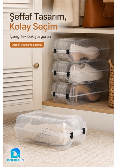 Kadın Ayakkabı Kutusu 33x19x11 Cm Plastik Dolap İçi Düzenleyici Şeffaf