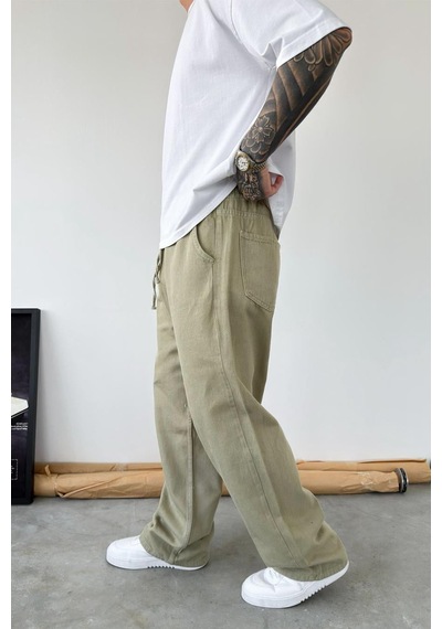 Haki Basic Gabardin Baggy Pantolon