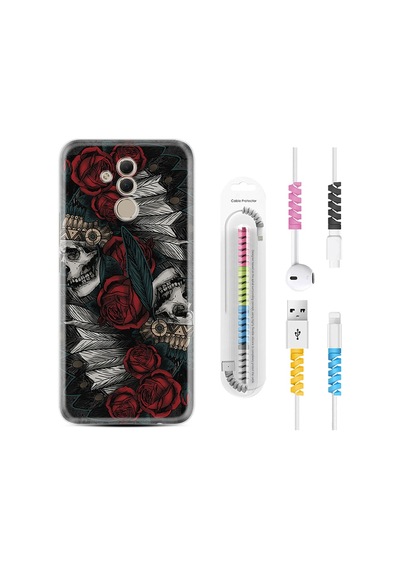 Huawei Mate 20 Lite Kılıf Kablo Koruyuculu Skull Rose 1673