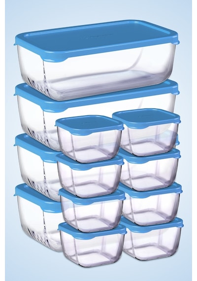 12 Parça Snowbox Mavi Kapaklı Saklama Kabı Takımı 4 Büyük + 8 Küçük Özel Set