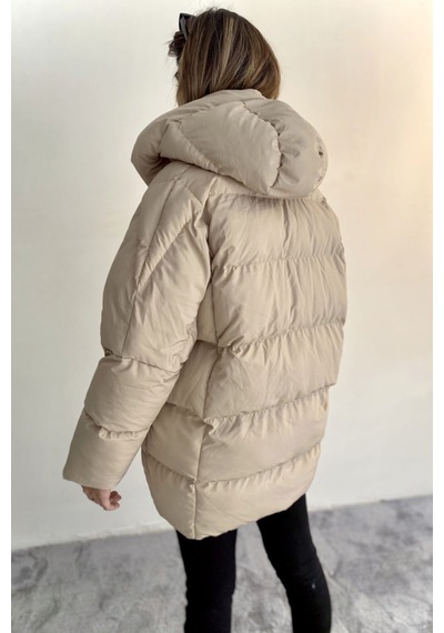 Nombre D'or1 Kadın Bej Kapüşonlu Oversize Şişme Mont Bej Bej