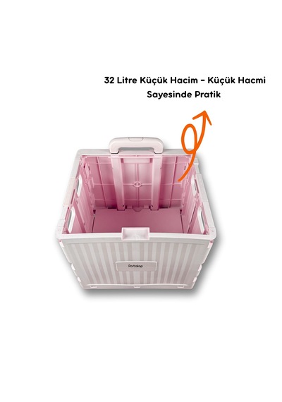 4 Tekerlekli, Pembe, 32l Standart Boy, Sabit Tutacaklı Alışveriş Arabası