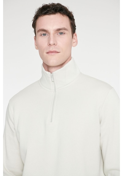 AC&Co / Altınyıldız Classics Standart Fit Normal Kesim İçi Polarlı Bato Yaka Pamuklu Erkek Sweatshirt Bej