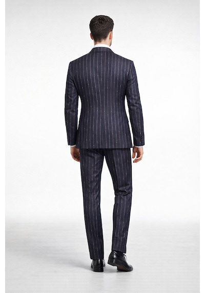 Fabıo Cassel Lacivert Çizgili Kruvaze Erkek Takım Elbise Slim Fit Lacivert