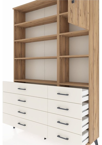 Arges Dolap 8 Raflı 8 Çekmeceli Tek Kapaklı 132x30x195 Çam-ç... Çam