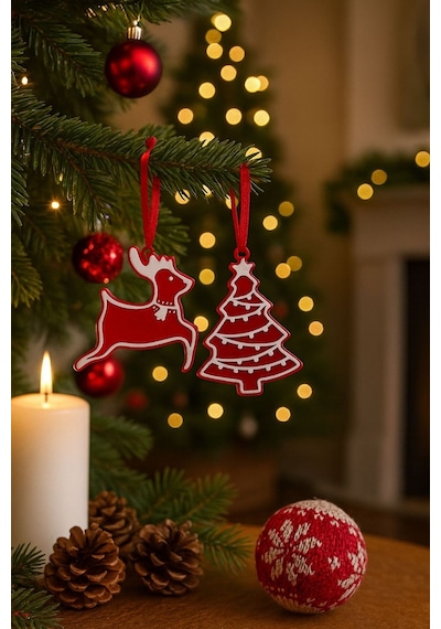 Yılbaşı Ağacı Süs Seti 5 Parça Kırmızı-beyaz Dekoratif Süsler Noel Dekor Christmas Decorations
