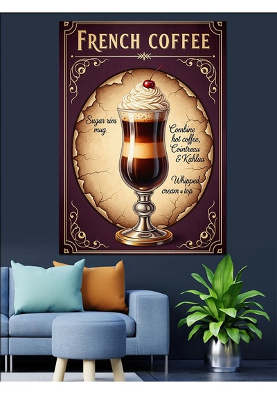 Ahşap Tablo Fransız Kahvesi Retro Afiş