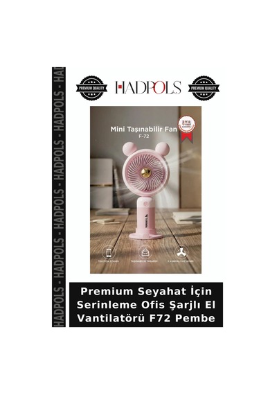 Premium Seyahat İçin Serinleme Ofis Şarjlı El Vantilatörü F72 Pembe