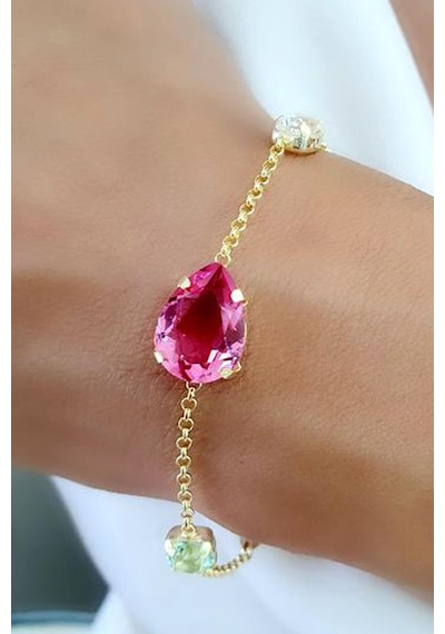 Swarovski Taşlı 925ayar Gümüş Üzerine Altın Kaplama Tasarım Bileklik Gümüş