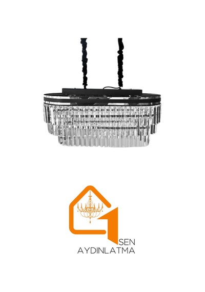 Kristalim Gümüş Detaylı 70x30 Cm'lik Kristal Taşlı Lüks Avize - Yatak Odası - Salon - Mutfak Gümüş