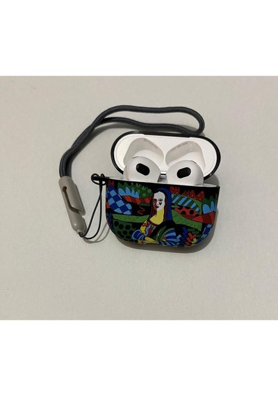 Apple Uyumlu iPhone 3. Nesil  Koruyucu Bluetooth Kulaklık Kılıfı Monalisa Desenli Fosforlu Figürlü Monalisa Airpods 3. Nesil