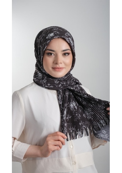 Hürrem Bone Siyah-Gümüş Pratik Hazır Geçmeli Tesettür Eşarp Kesik Elyaf Pilis (553629987) Çok Renkli