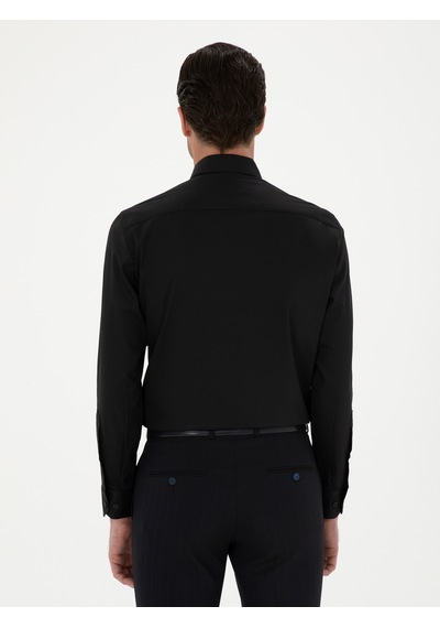 Cacharel Siyah Slim Fit Pamuk Klasik Gömlek