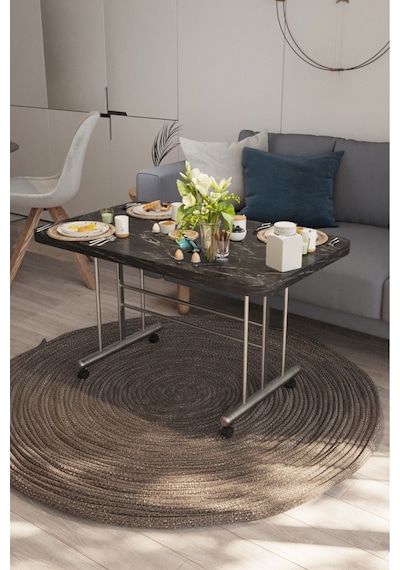 Avenza Living Tekerlekli Çok Amaçlı Orta Sehpa 70x110 Cm - Kolay Taşınabilir Tasarım Siyah