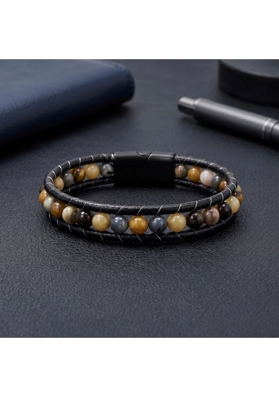 Moncuk Design 6mm Yemen Akik Deri Kordon Ve Çelik Bileklik 33512b2d6m19 G54 - Turuncu