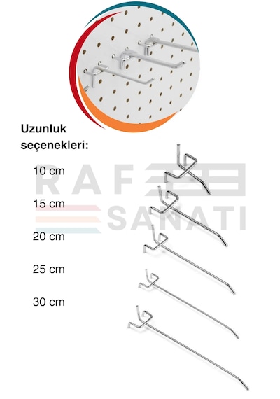50 Adet Fon Kancası Delikli Pano Kancası 10 Cm - Askı Kanca Raf Galvaniz