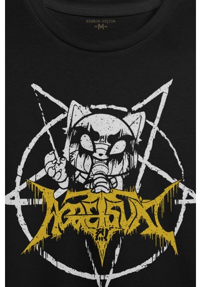 Siyah Unisex Aggretsuko Agresif Retsuko Gotik Japon Anime Manga Metal Gothic Baskılı T-shirt 001