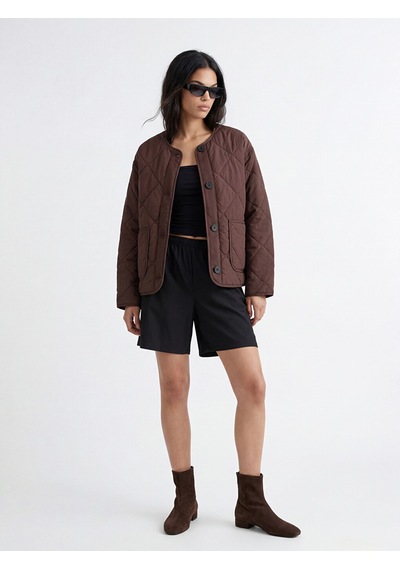 Lcw Vision Bordo Baklava Desenli Oversize Kadın Şişme Mont