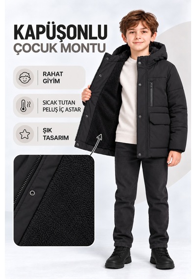 Ahengim Erkek Çocuk Kapüşonlu Kışlık Sıcak Tutan Fermuarlı Ve Cepli Kalın Mont Ak4313 Siyah Ahengim Erkek Çocuk Kapüşonlu Kışlık Sıcak Tutan Fermuarlı Ve Cepli Kalın Mont Ak4313 Siyah