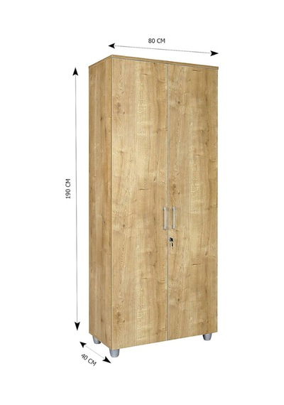 Kilitli Ve Bölmeli Çok Amaçlı Dolap, Ofis Ve Ev İçin Kilitlenebilir Ahşap Dolap, 190x80x40cm Safir Meşe Kilitli Ve Bölmeli Çok Amaçlı Dolap, Ofis Ve Ev İçin Kilitlenebilir Ahşap Dolap, 190x80x40cm Safir Meşe