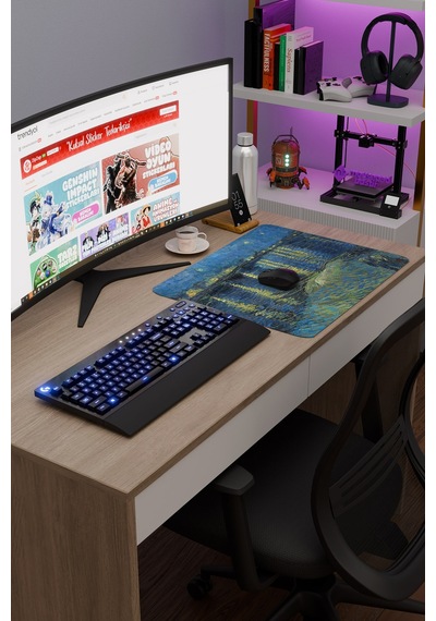 Van Gogh Ren Nehrinde Yıldızlı Gece V5 48x40 Xl Gaming Kauçuk Kaymaz Taban Mouse Pad Fare Altlığı