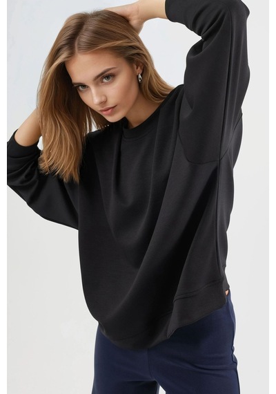 Hiccup Busem Rahat Kesim Bisiklet Yaka Örme Sweatshirt Siyah